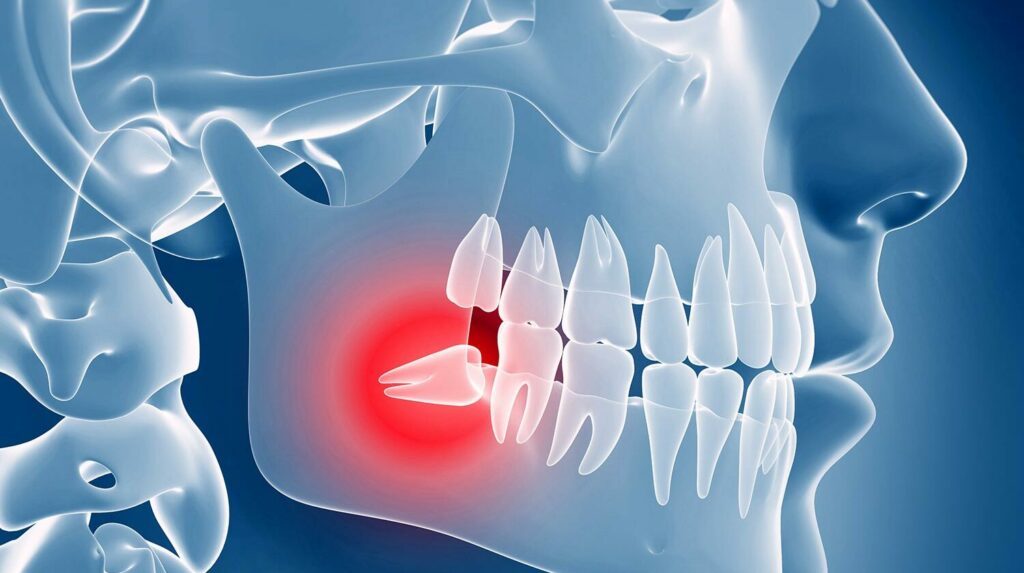 Image showing an example of a wisdom tooth that is growing in sideways